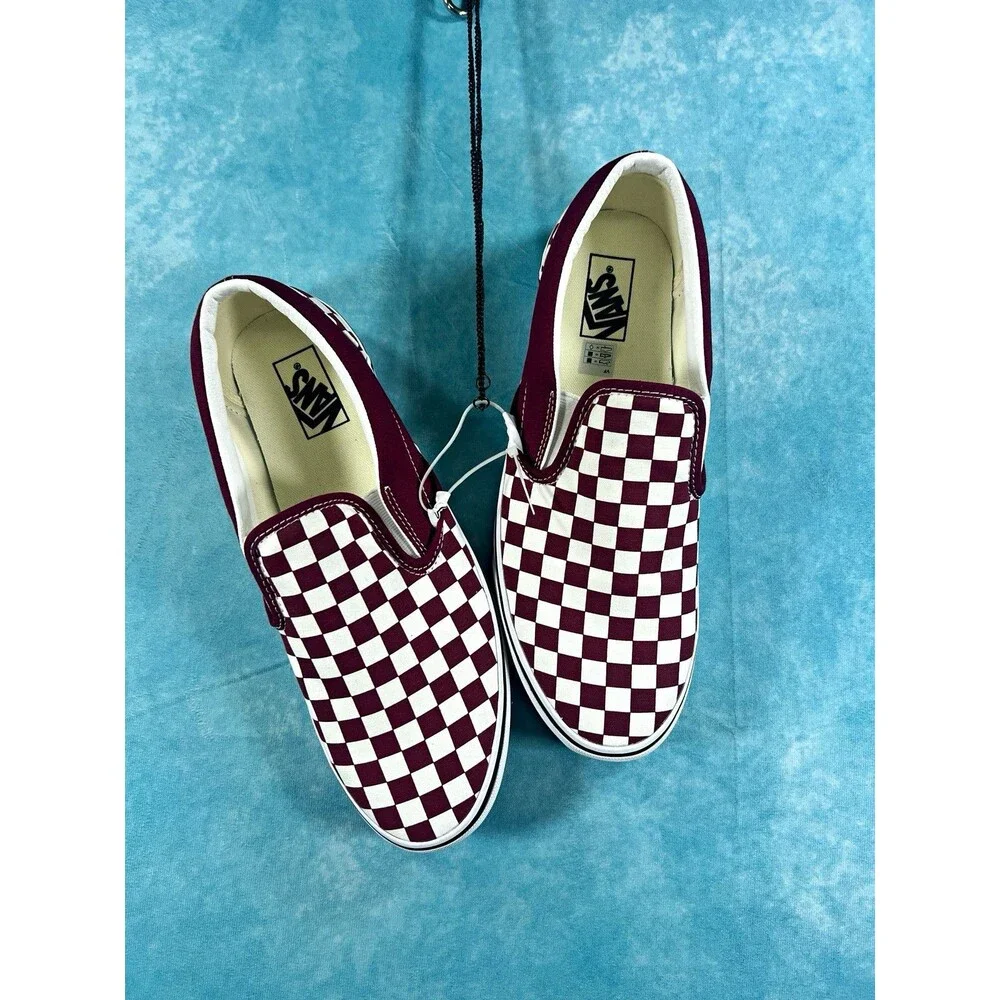 VANS Classic Slip-On Checkerboard Canvas Burgundy/White Men's US 11.5